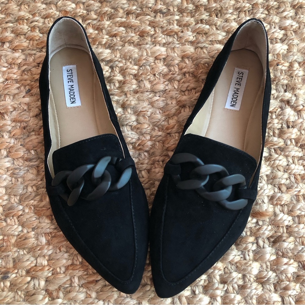Steve Madden Famed Black on Black Chain Suede Loafers. Size 11